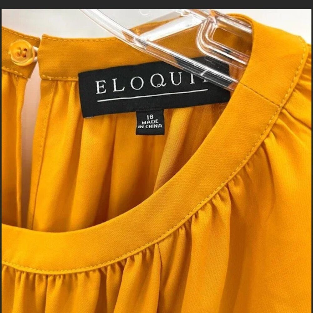 Eloquii Mustard Yellow Bell Sleeve Ruffle Blouse Plus Size 18 Crepe Top - Picture 3 of 7